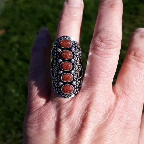 New Sunstone Adjustable Silver Statement Ring. - Picture 3 of 6
